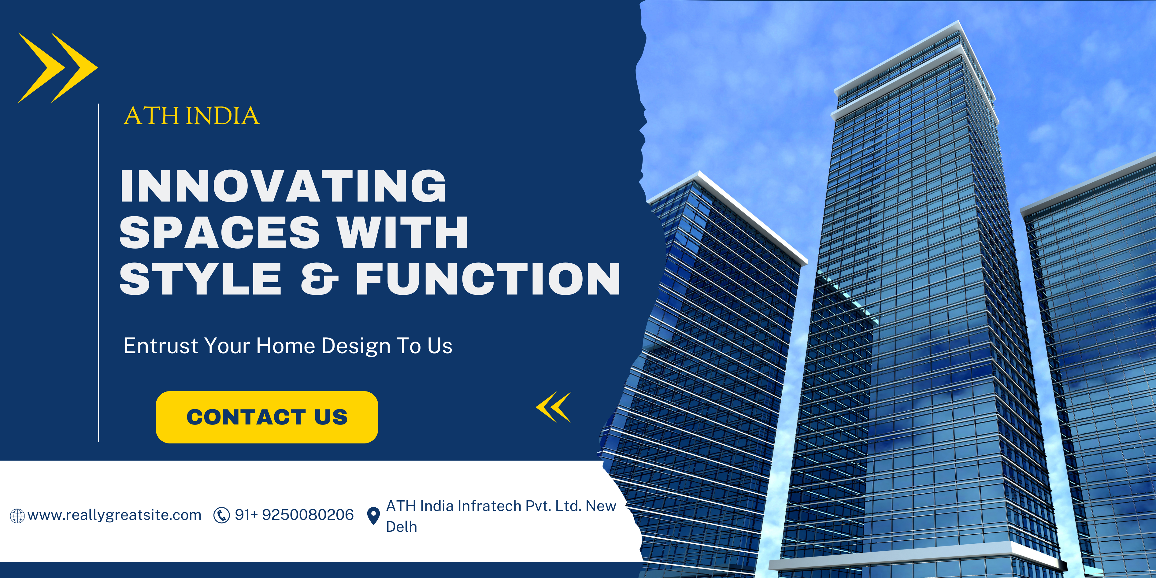 Blue Navy Yellow Modern Construction Company Banner